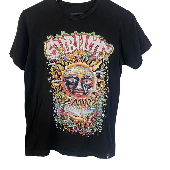 Sublime 4:20 Graphic Band Tee T-Shirt Distressed Sun Graphic Black Sz S - Picture 1 of 8